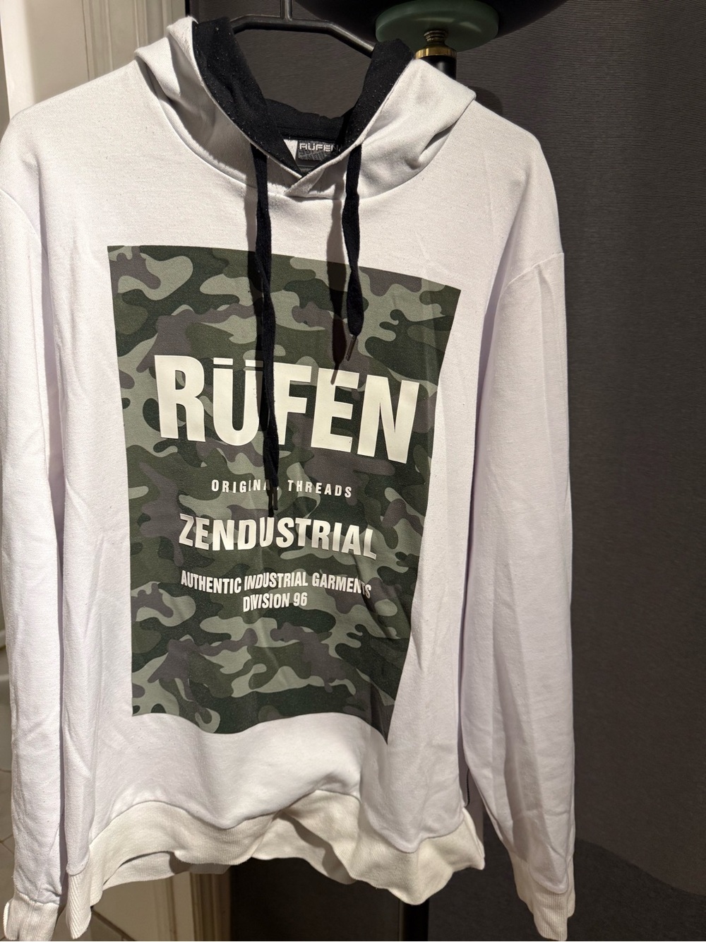 White Crewneck Sweatshirt with Green Camo Panel